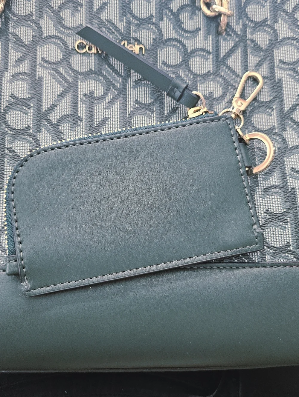 Calvin Klein Teal Blue Monogram Purse Top Handle Shoulder Bag Large